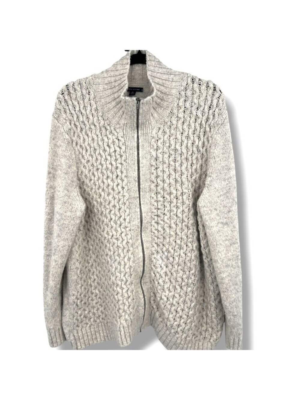 Tommy Hilfiger Cable Knit Full-Zip Sweater In Oatmeal Preppy Minimalist Size XL